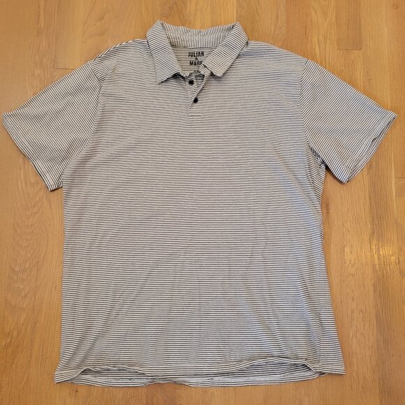 Julian and Mark Shirt Mens XL White Short Sleeve Black Striped Polo 100% Cotton - Picture 1 of 7